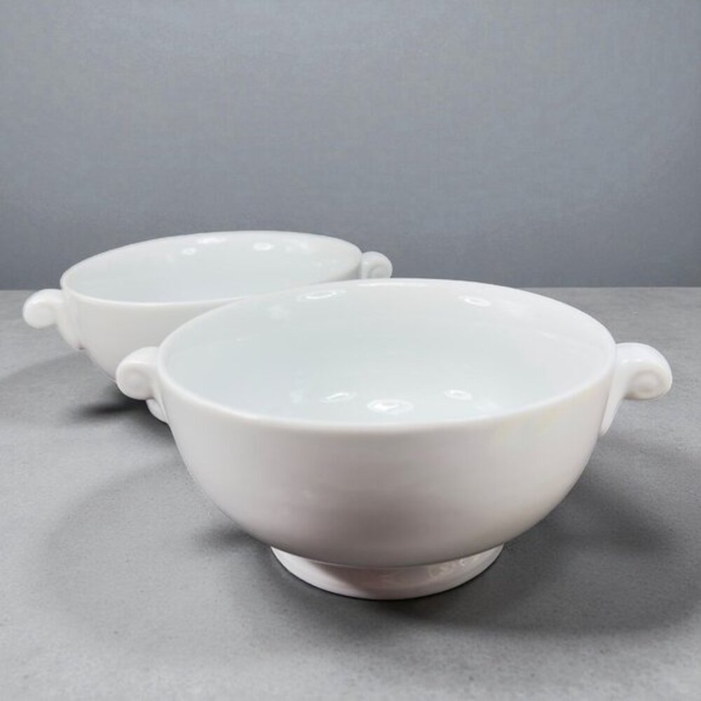Over And Back Stoneware Ceramic Bowl Dish Set 2 Bowls‎ With Handles White Dishes
